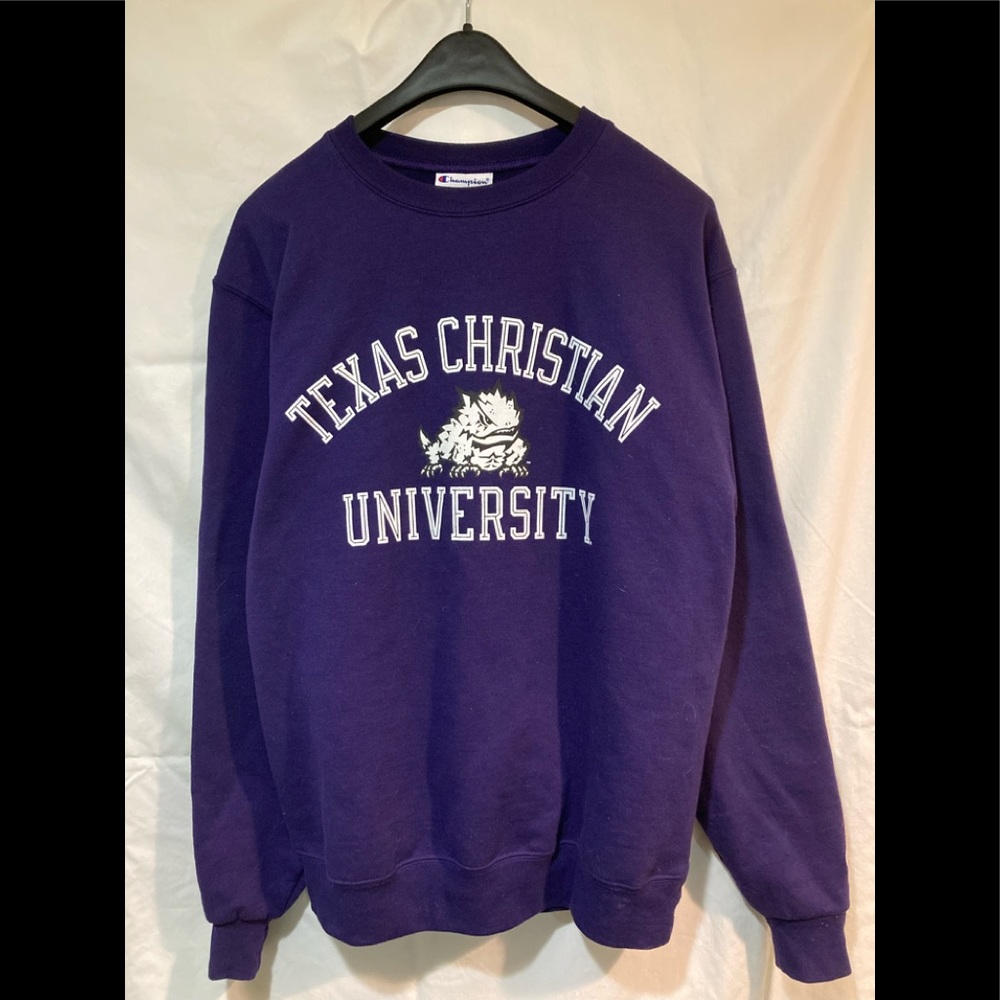 Champion TCU University Crew Neck Sweater Purple Size Medium